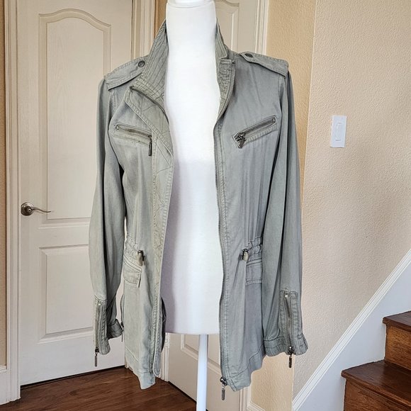 Max Jeans Utility Jacket Military Army Green Super Soft Long Sleeves Size S - Picture 8 of 10